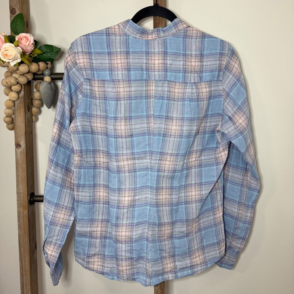 Frank and Eileen Plaid Linen Button Up Shirt Womens Size Large Blue Pink - Picture 6 of 11